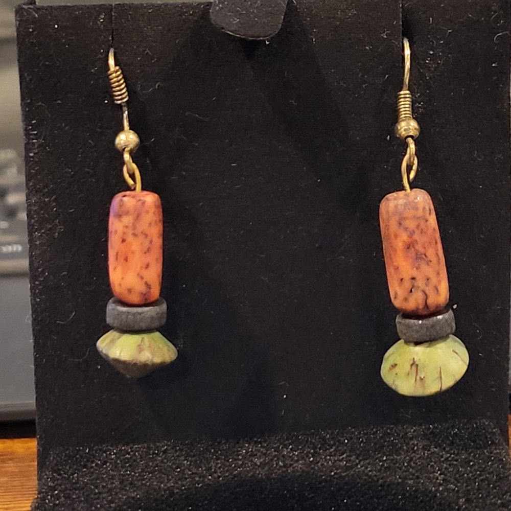 Earrings, Handmade with earthtone wooden beads